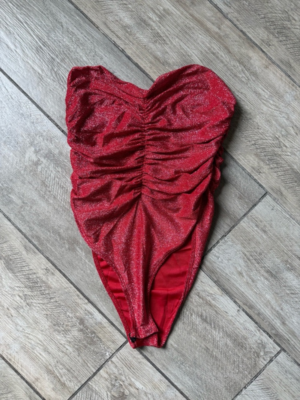 Sparkling Red Ruched Strapless One-Piece